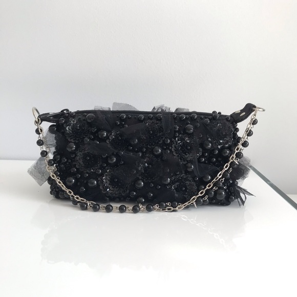 COPY - NWOT Black Mini Bag Patchwork with Black Pearl Sequin and Tulle 90’s Y2K - Picture 12 of 16